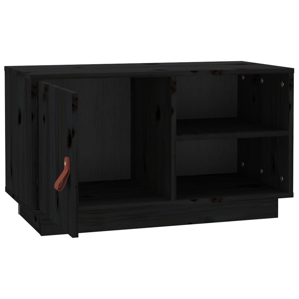 vidaXL ТВ шкаф, черен, 70x34x40 см, бор масив