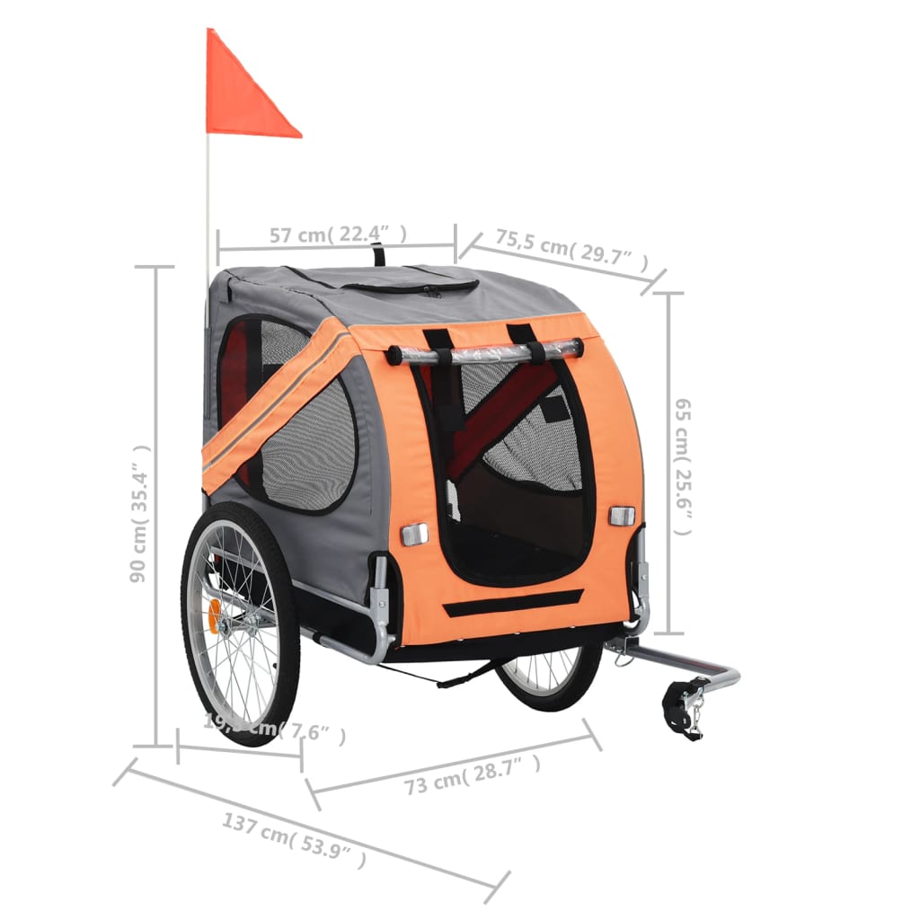 vidaXL Ремарке за велосипед за домашни любимци, оранжево и сиво