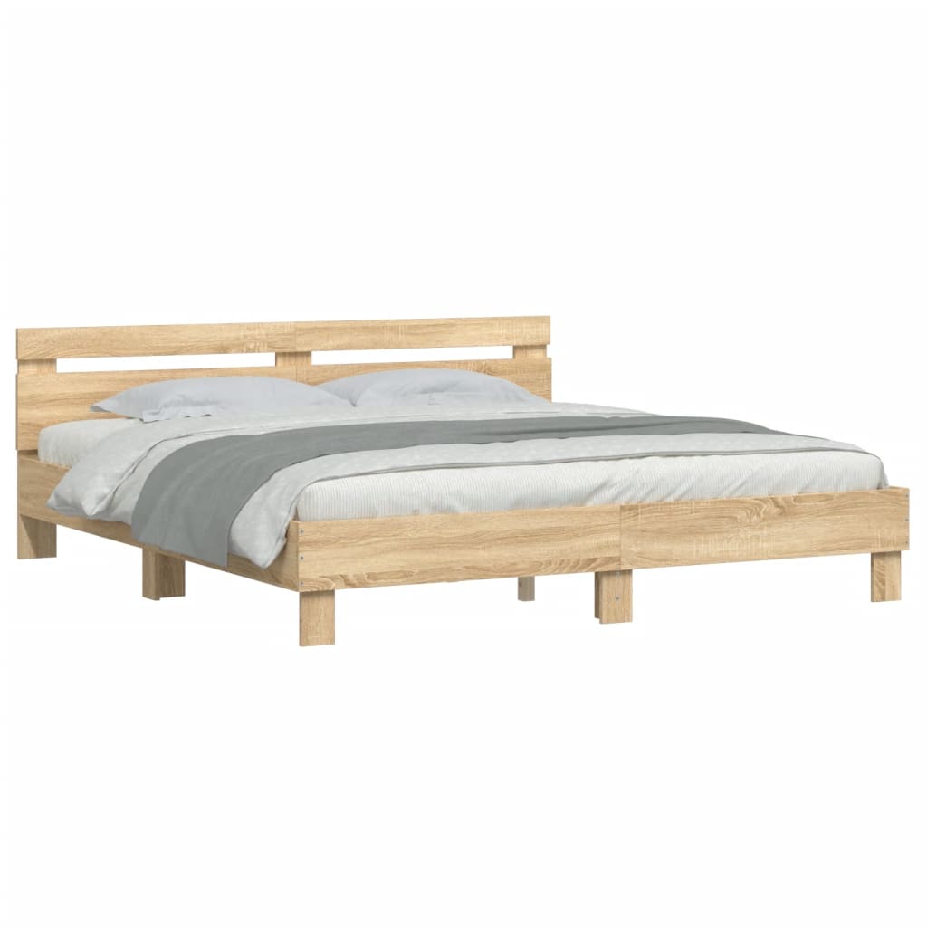 vidaXL Рамка за легло с табла, дъб сонома, 160x200 см, инженерно дърво
