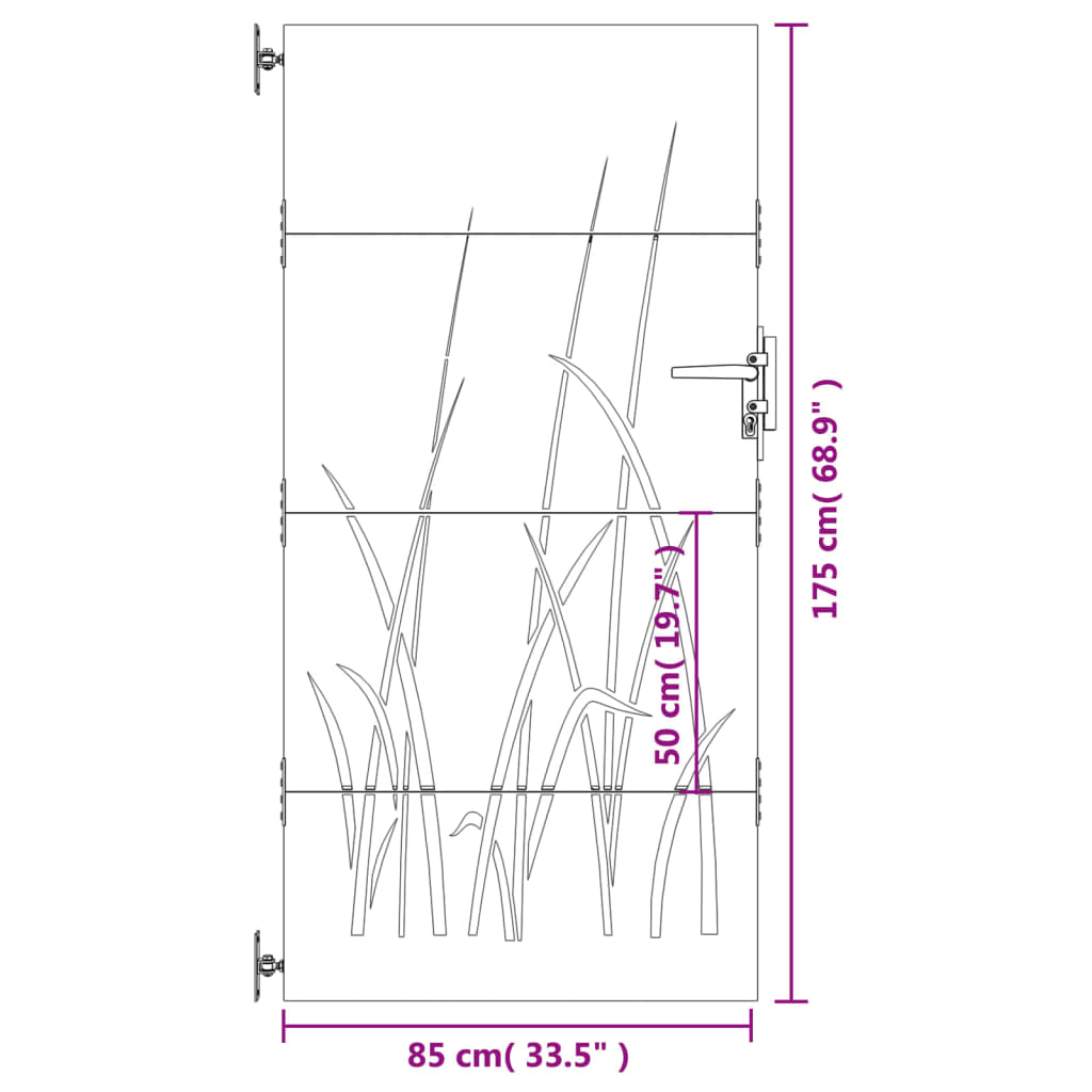 vidaXL Градинска порта, 85x175 см, кортенова стомана, дизайн с треви