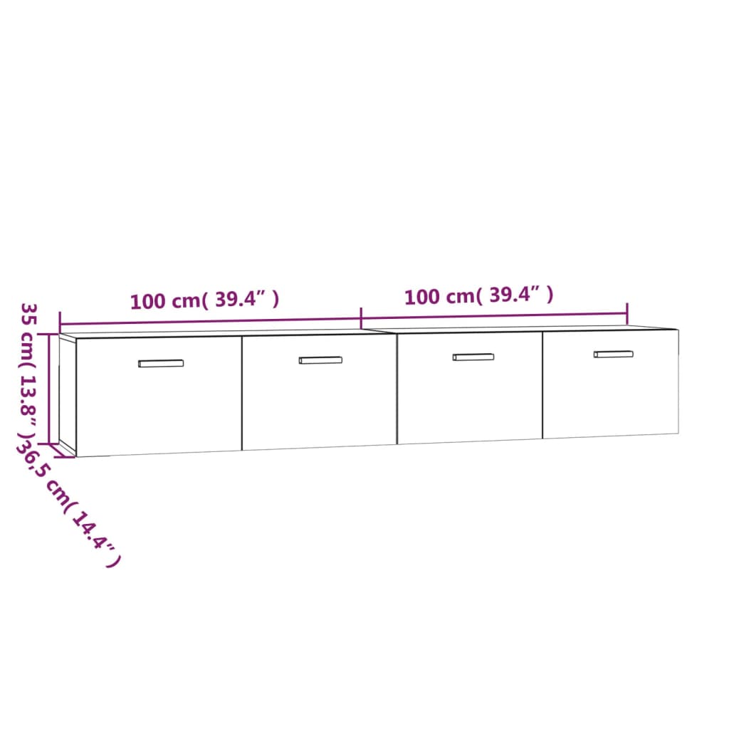 vidaXL Стенни шкафове 2 бр бетонно сиви 100x36,5x35 см инженерно дърво