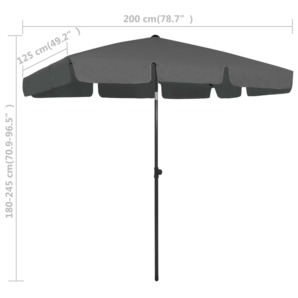 vidaXL Плажен чадър антрацит 200x125 см