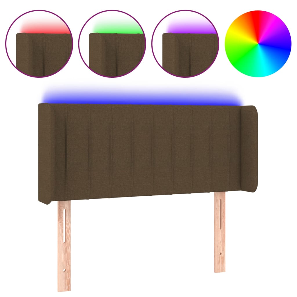 vidaXL LED горна табла за легло, тъмнокафява, 103x16x78/88 см, плат