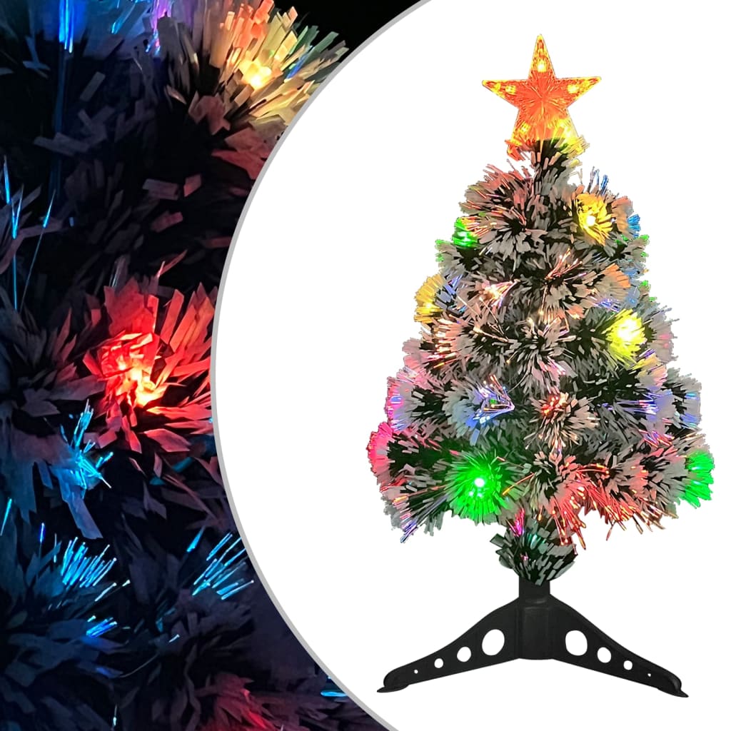 vidaXL Изкуствена осветена коледна елха бял и син 64 см оптично влакно