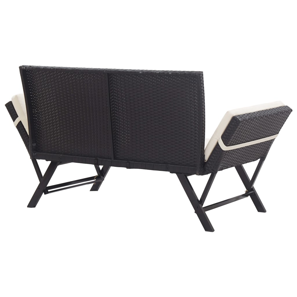 vidaXL Градинска пейка с възглавници, 176 см, черна, полиратан