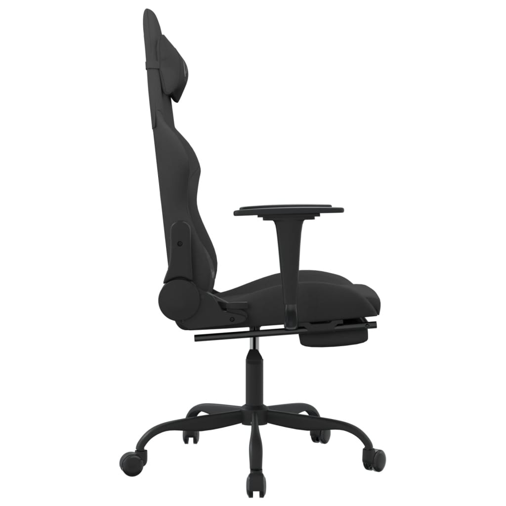 vidaXL Гейминг стол с опора за крака, черно, плат