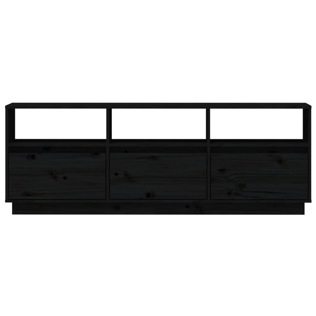 vidaXL ТВ шкаф, черен, 140x37x50 см, бор масив