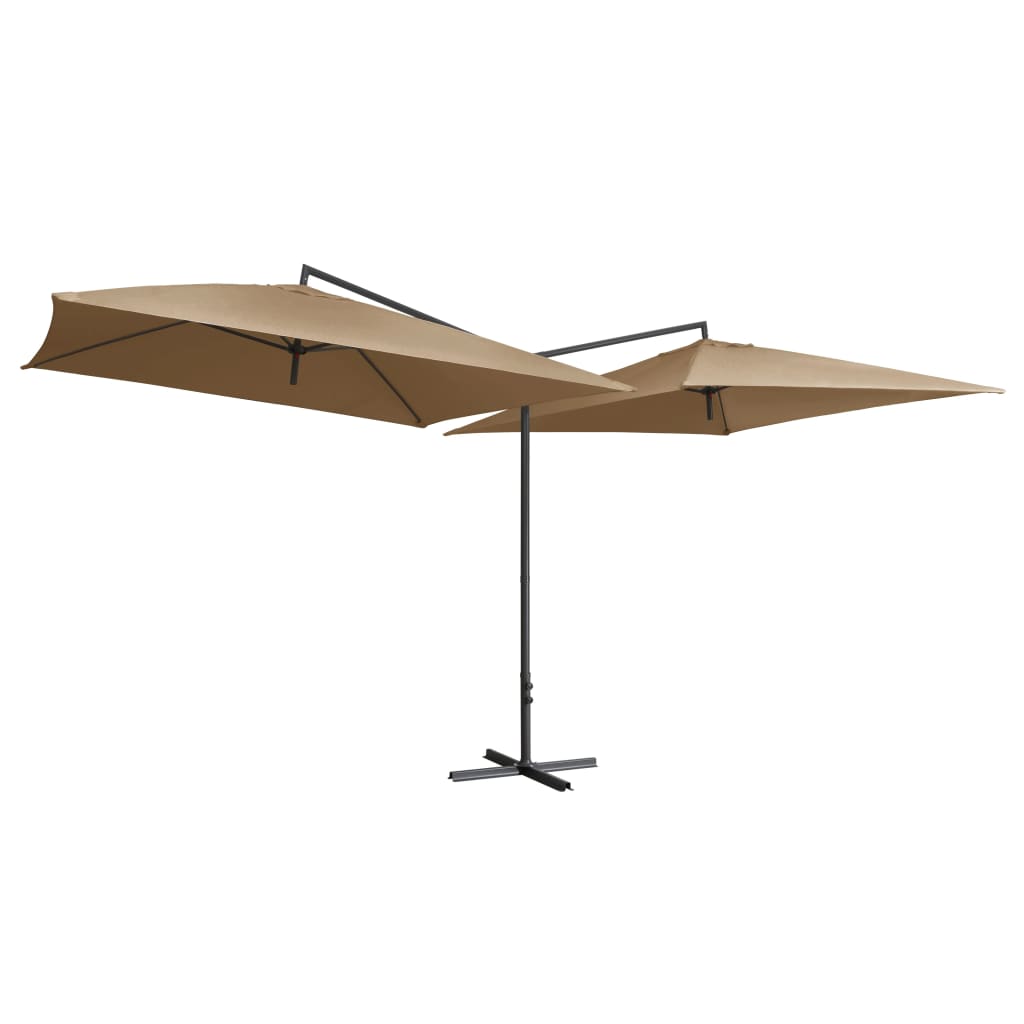 vidaXL Двоен чадър със стоманен прът, 250x250 см, таупе