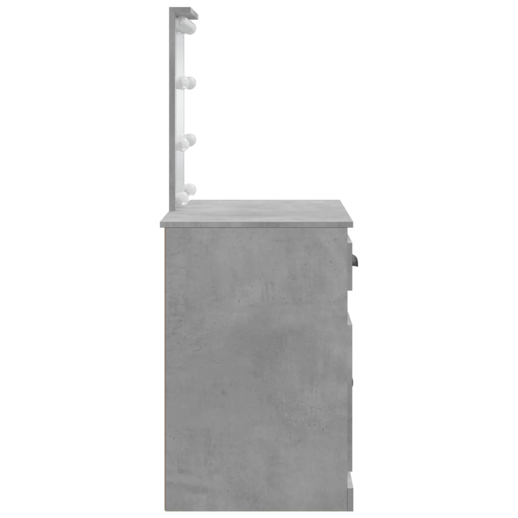 vidaXL Тоалетка с LED светлини, бетонно сива, 90x42x132,5 см