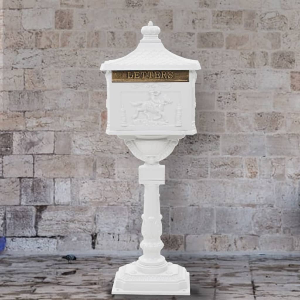 vidaXL Алуминиева пощенска кутия на стойка винтидж неръждаема бяла