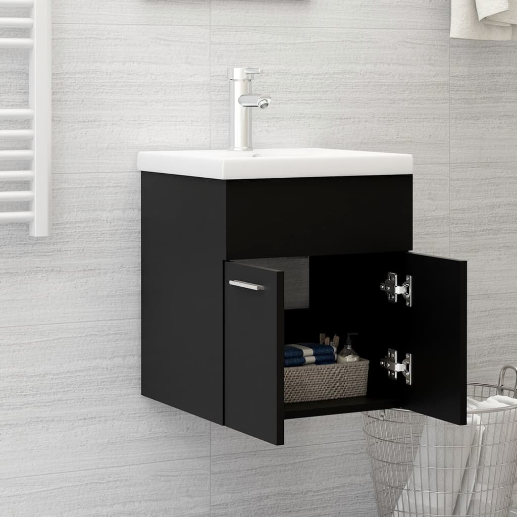 vidaXL Долен шкаф за мивка, черен, 41x38,5x46 см, ПДЧ
