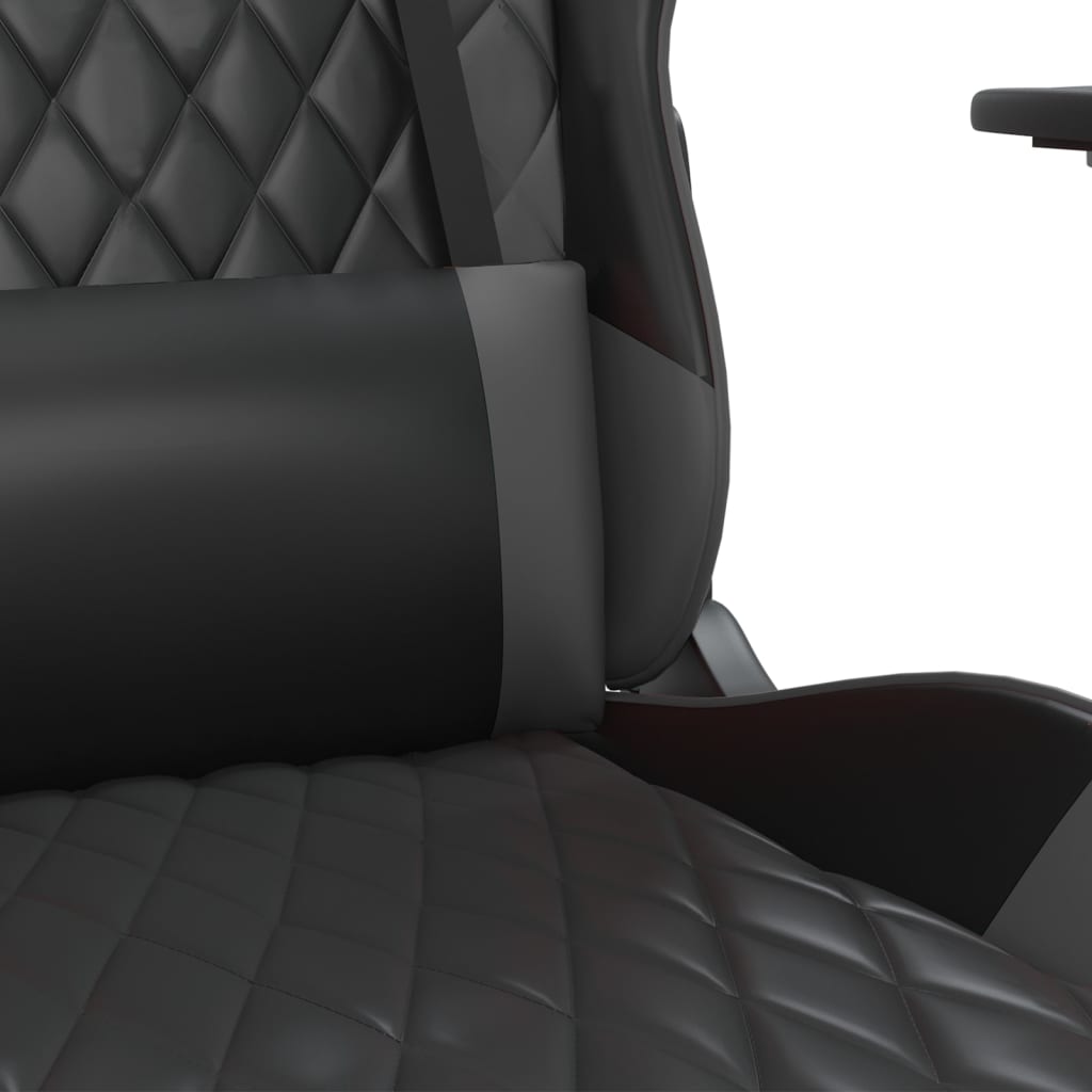 vidaXL Масажен гейминг стол с подложка черно и cиво изкуствена кожа