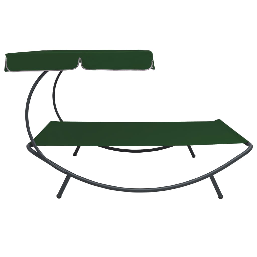 vidaXL Градинско лаундж легло със сенник, зелено