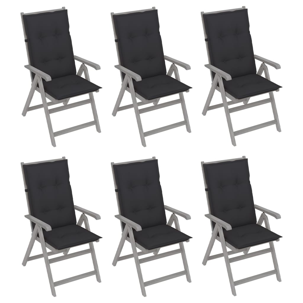 vidaXL Градински накланящи се столове 6 бр с възглавници акация масив