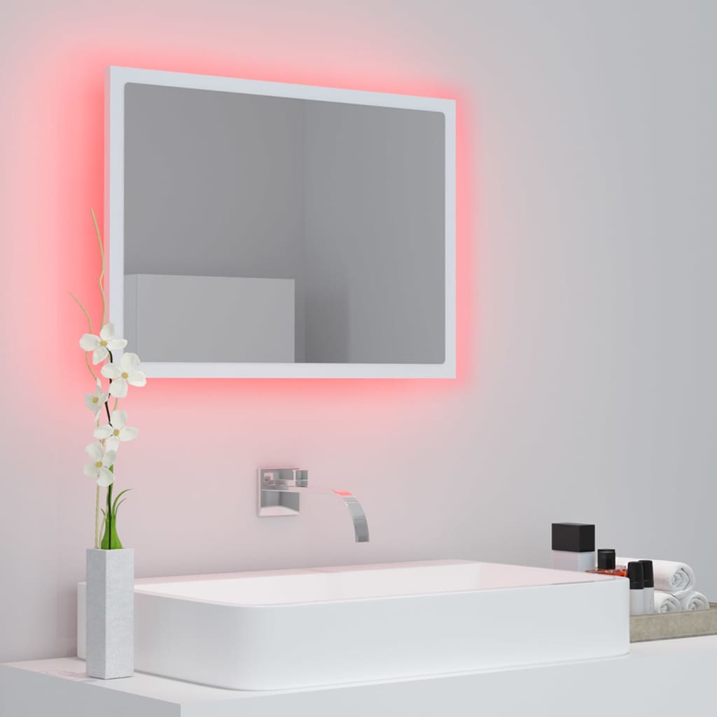 vidaXL LED огледало за баня, бяло, 60x8,5x37 см, акрил