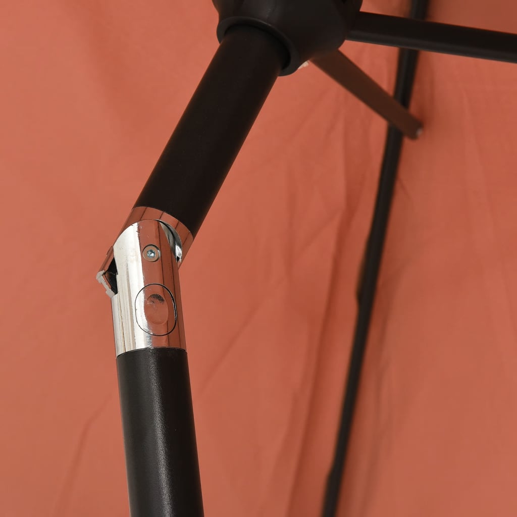 vidaXL Градински чадър с LED лампички и стоманен прът 300 см теракота