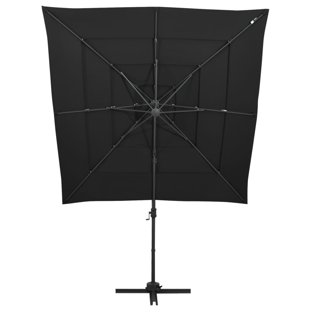 vidaXL Градински чадър на 4 нива с алуминиев прът, черен, 250x250 см