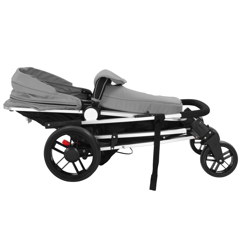 vidaXL Детска/бебешка количка 2-в-1, алуминий, сиво и черно
