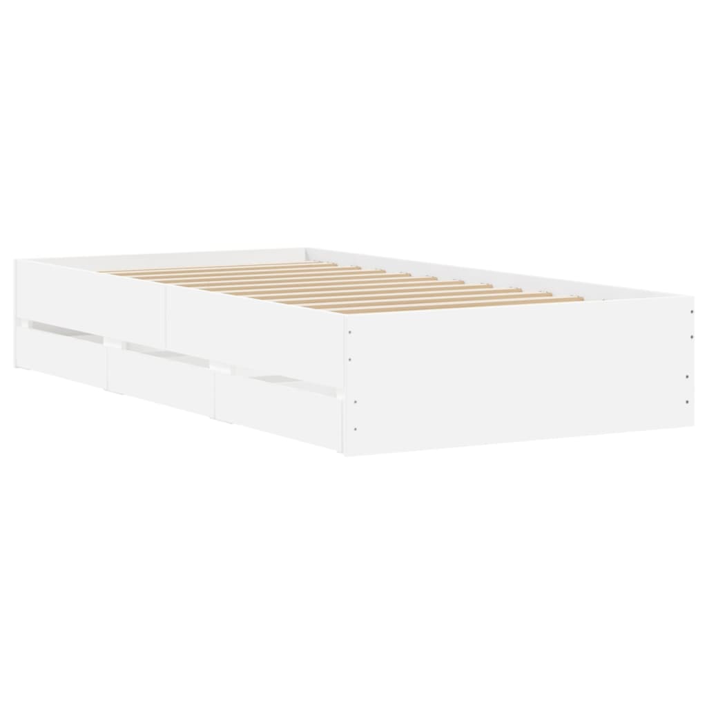 vidaXL Рамка за легло с чекмеджета, бяла, 75x190 см, инженерно дърво