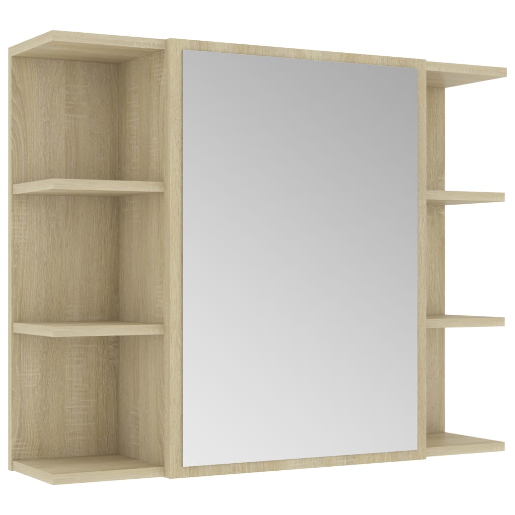 vidaXL Шкаф за баня с огледало, дъб сонома, 80x20,5x64 см, ПДЧ