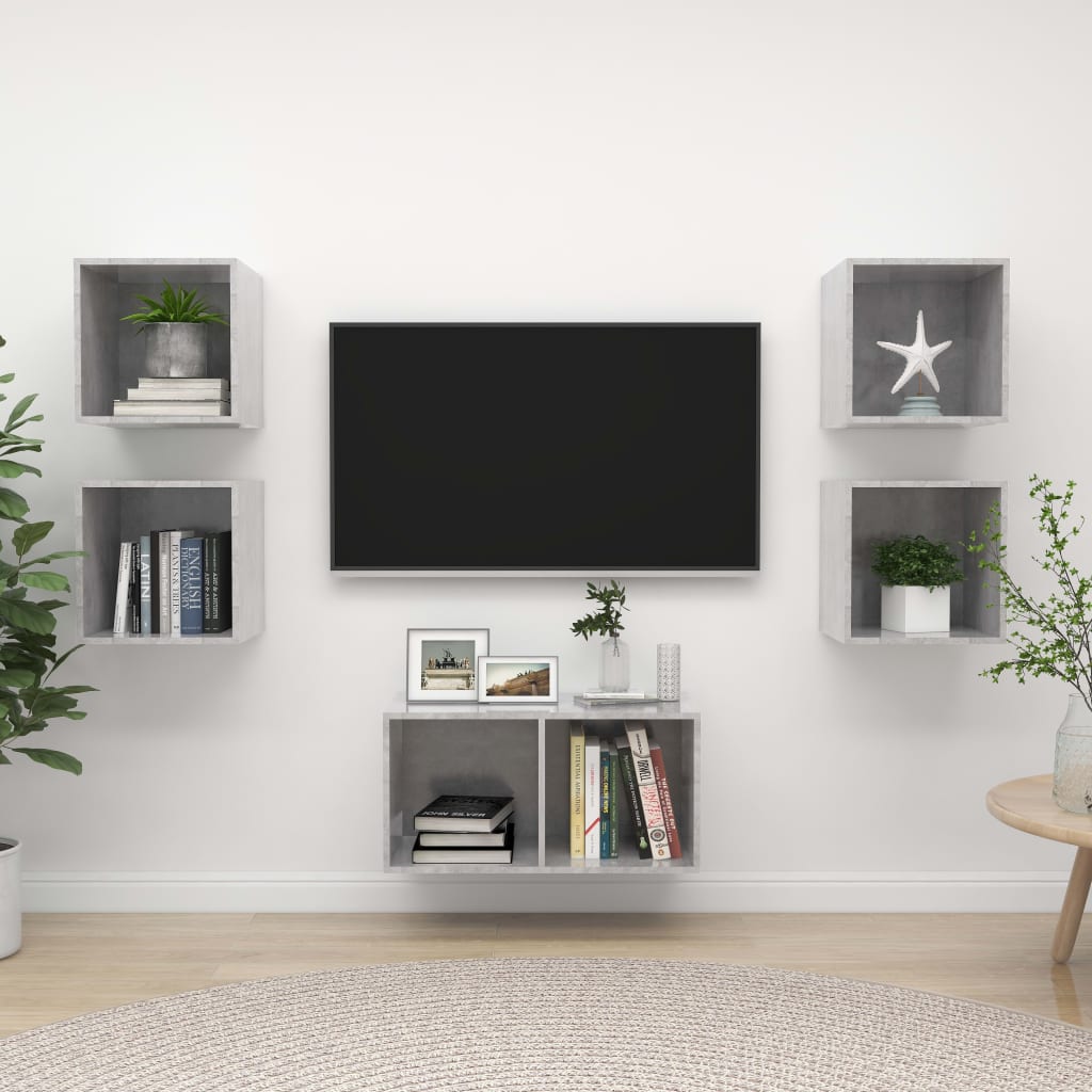vidaXL Комплект ТВ шкафове от 5 части, бетонно сив, ПДЧ