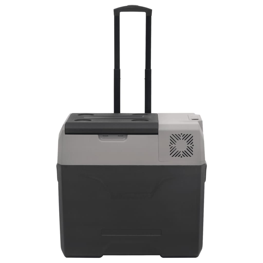 vidaXL Хладилна кутия с колелца и адаптер черно/сиво 50 л полипропилен