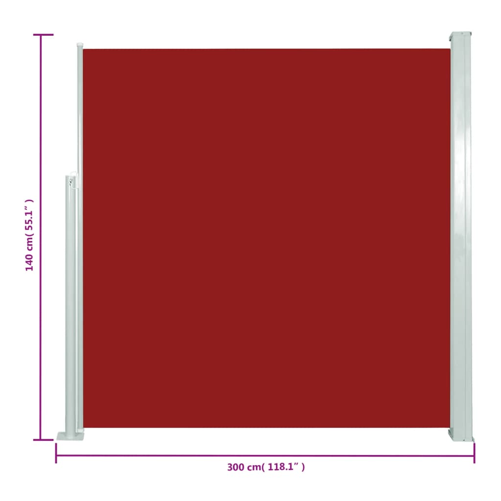 vidaXL Прибираща се дворна странична тента, 140x300 см, червена