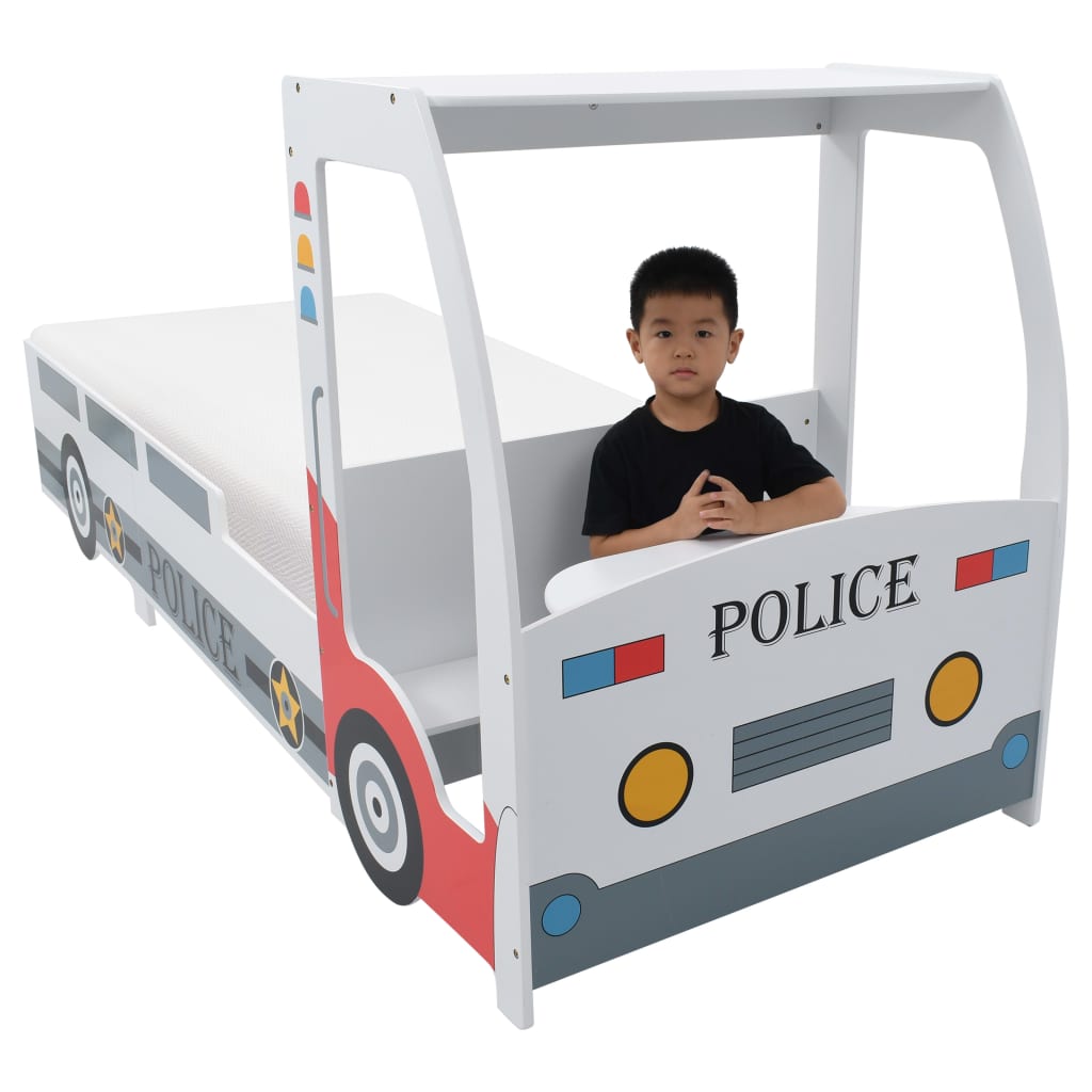 vidaXL Детско легло полицейска кола с матрак 90x200 см 7 зони H2 H3