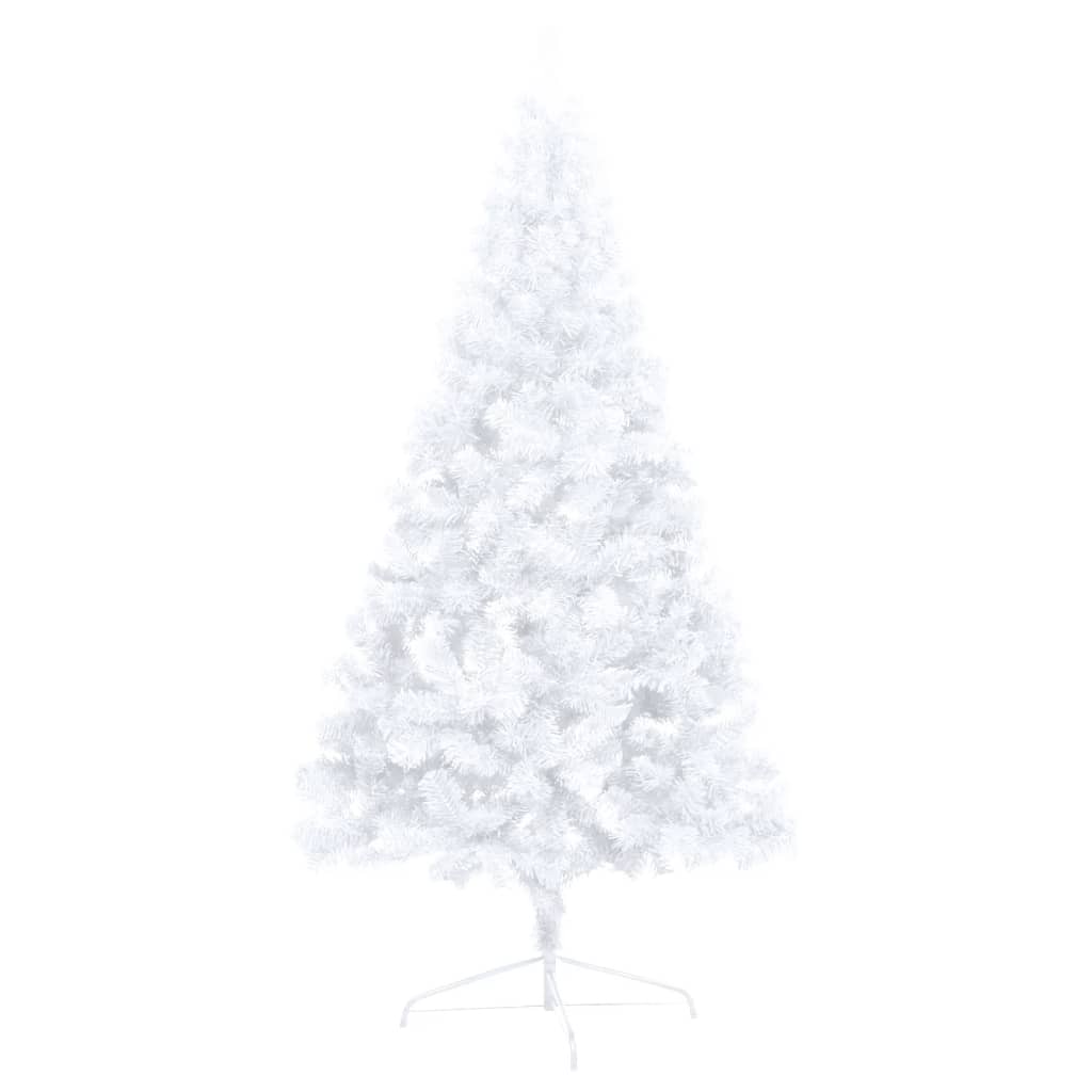 vidaXL Изкуствена светеща половин коледна елха с топки бяла 210 см
