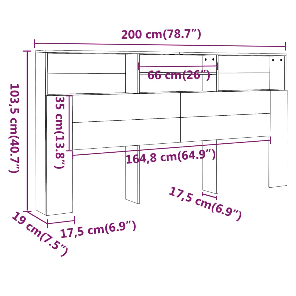 vidaXL Табла за легло тип шкаф, опушен дъб, 200x19x103,5 см