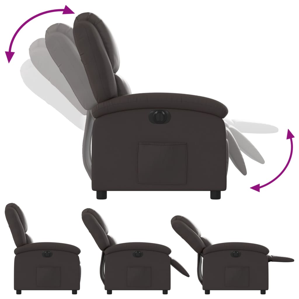 vidaXL Електрически реклайнер стол, тъмнокафяв, естествена кожа