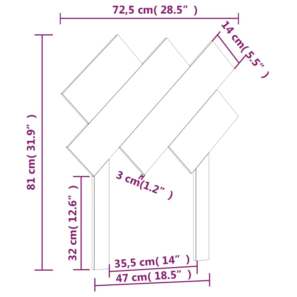 vidaXL Горна табла за легло, 72,5x3x81 см, бор масив