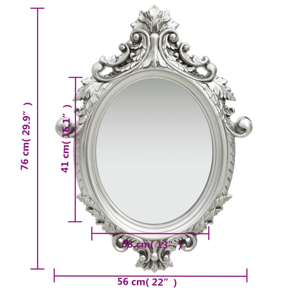 vidaXL Стенно огледало, стил замък, 56x76 см, сребристо