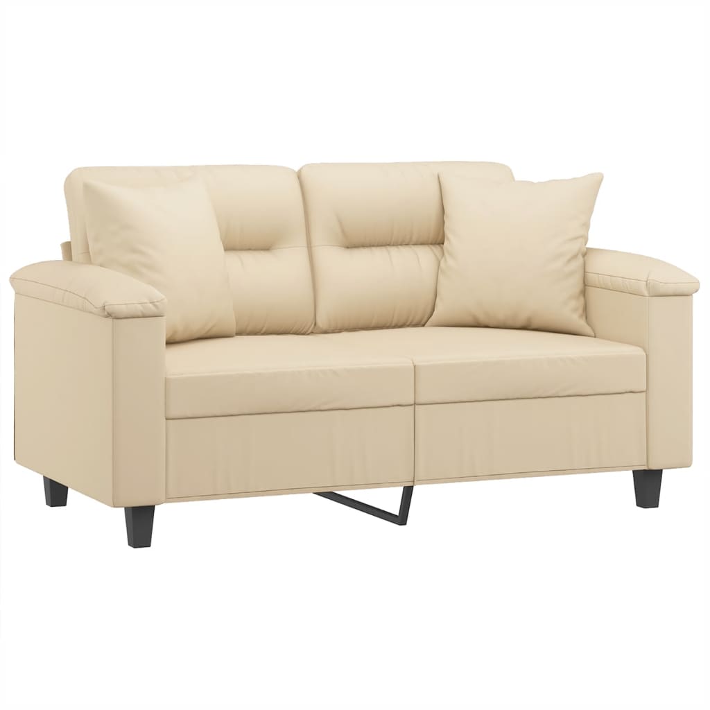 vidaXL 2-местен диван с възглавници кремав 120 см микрофибърен плат