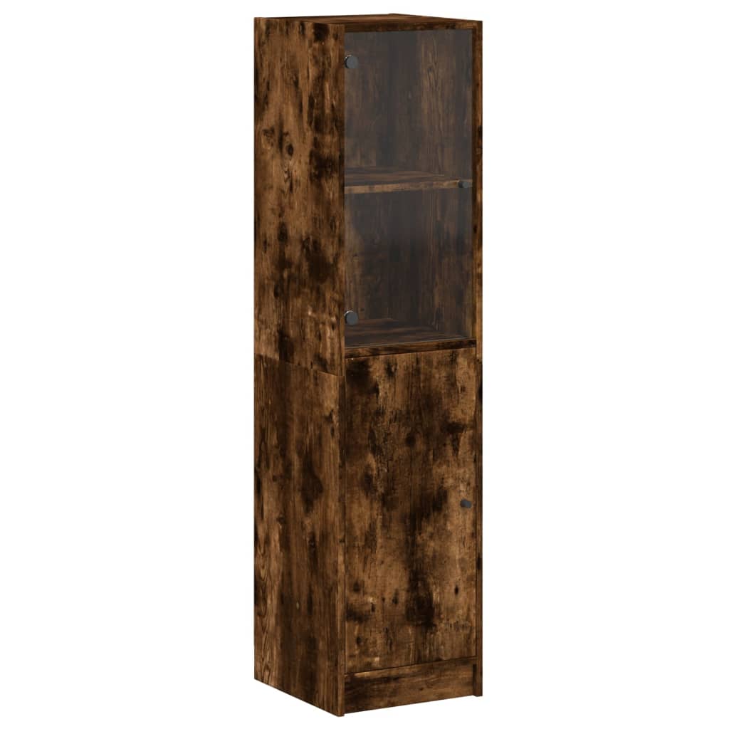vidaXL Висок шкаф със стъклена врата, опушен дъб, 35x37x142 см