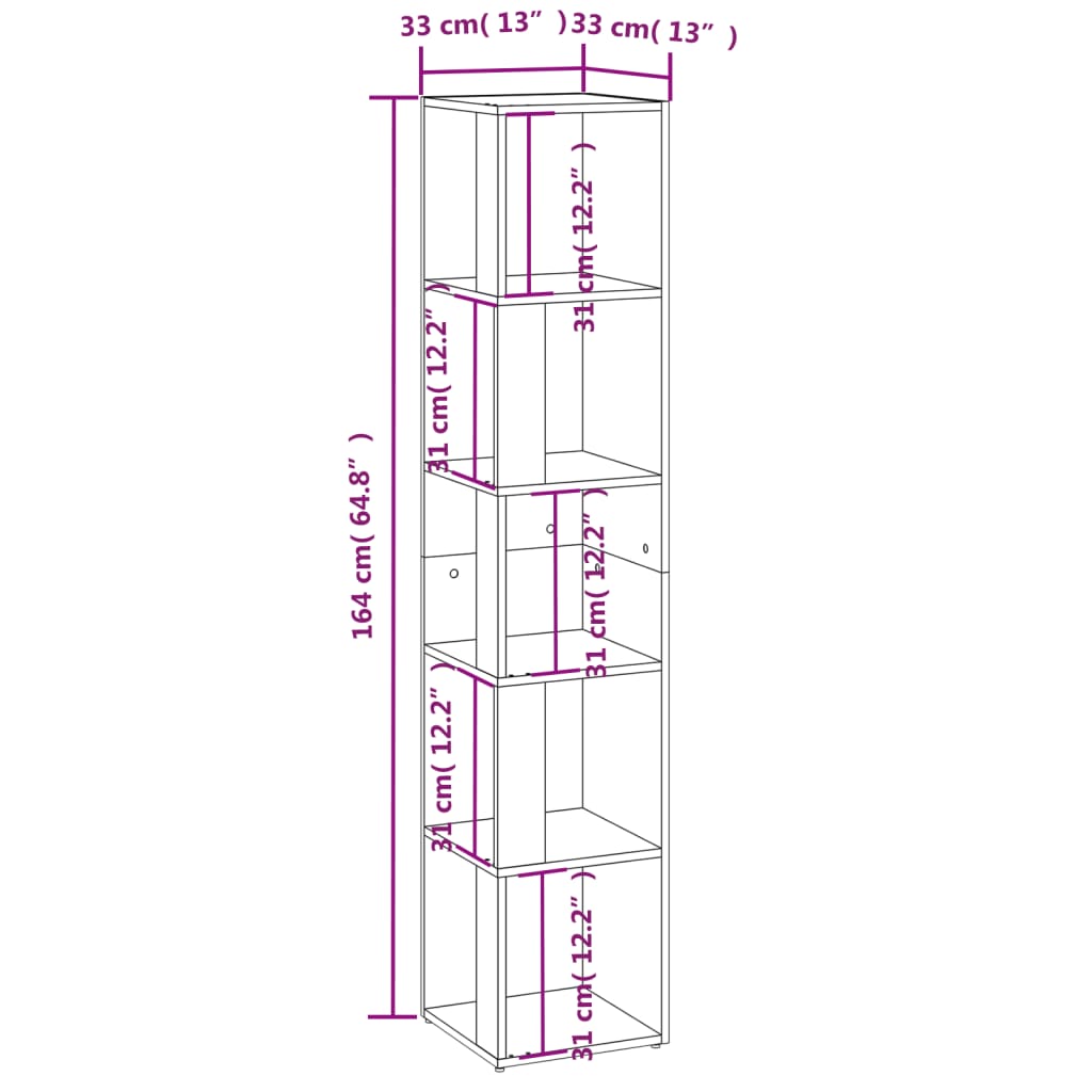 vidaXL Ъглов шкаф, сив сонома, 33x33x164,5 см, инженерно дърво