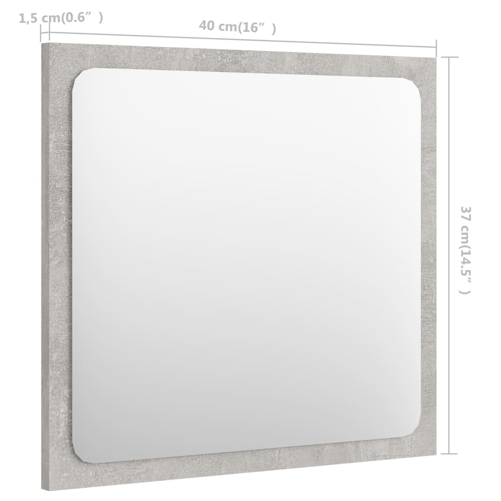 vidaXL Огледало за баня, бетонно сиво, 40x1,5x37 см, ПДЧ