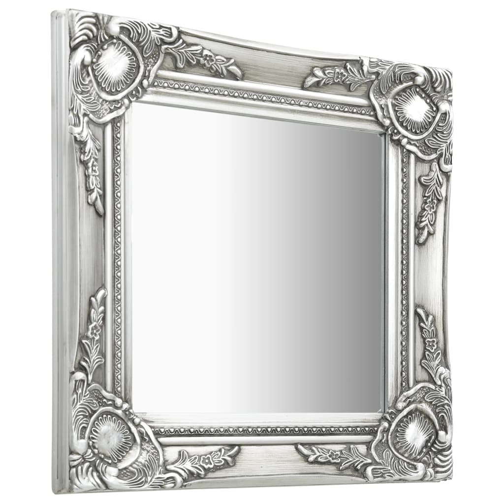 vidaXL Стенно огледало, бароков стил, 40x40 см, сребристо