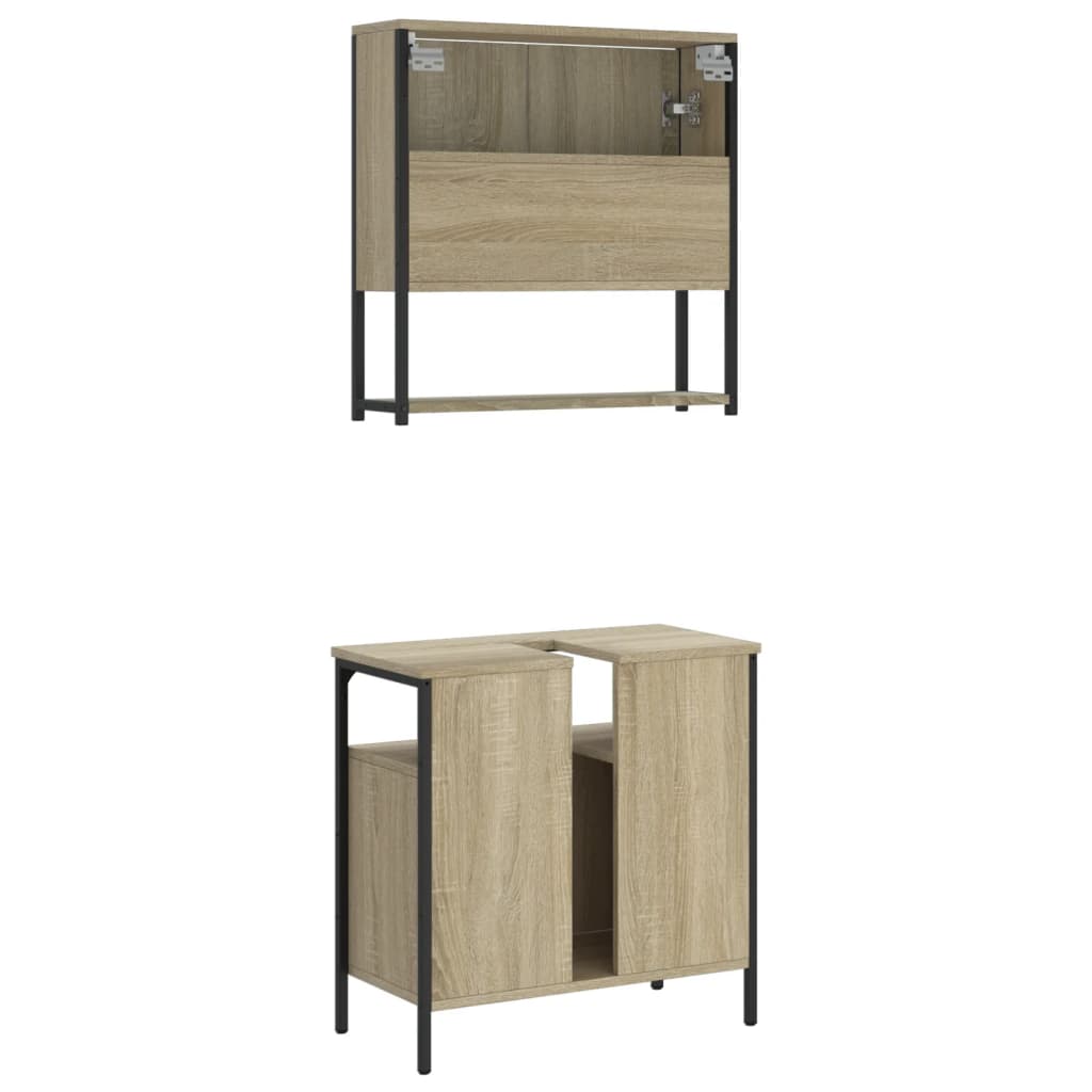 vidaXL Комплект мебели за баня от 2 части, дъб сонома, инженерно дърво