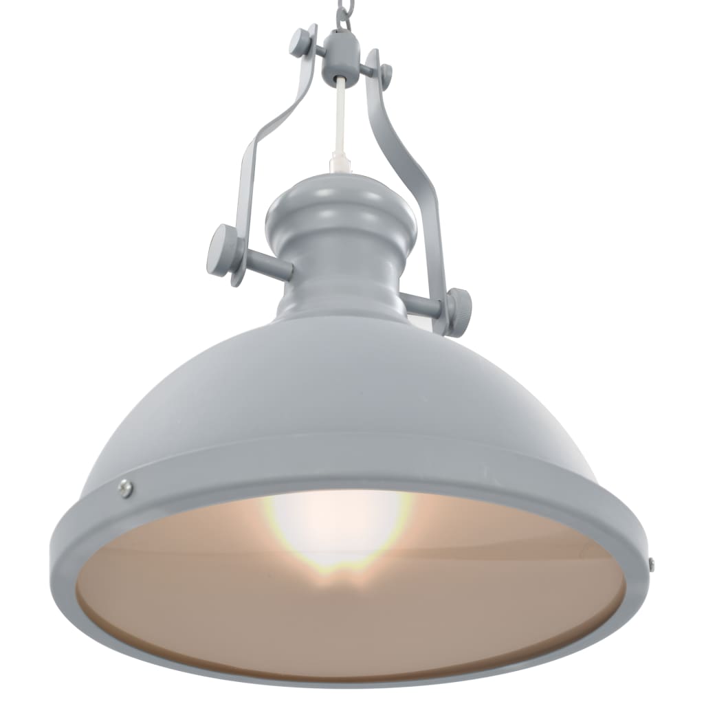 vidaXL Таванна лампа, сива, кръгла, E27