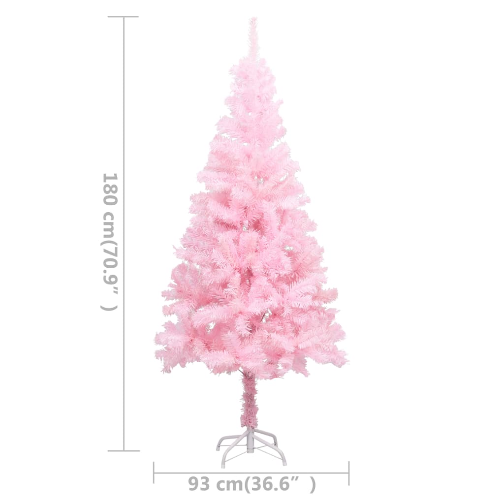 vidaXL Изкуствена осветена коледна елха с топки розова 180 см PVC