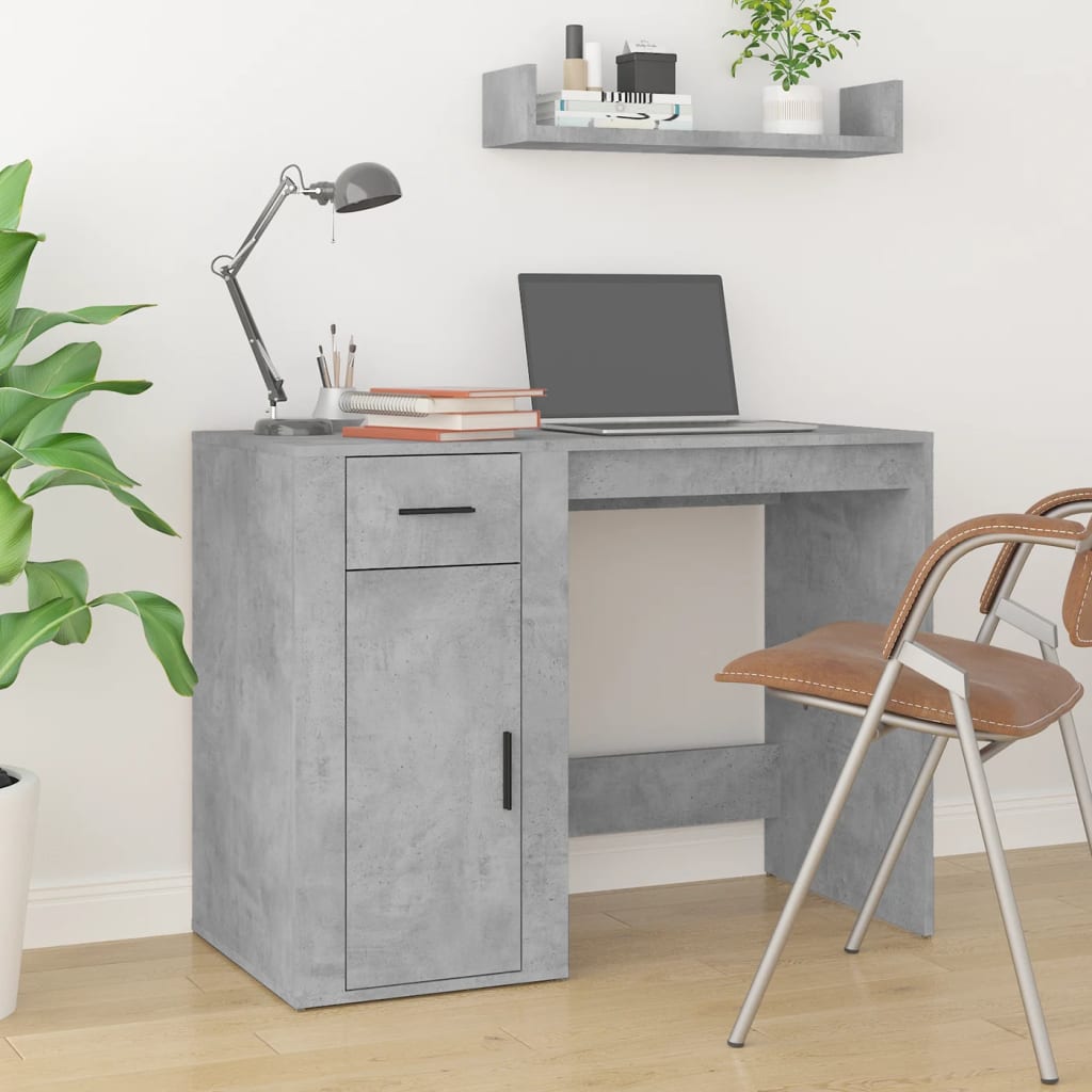 vidaXL Бюро със страничен шкаф, Бетонно сиво, инженерно дърво