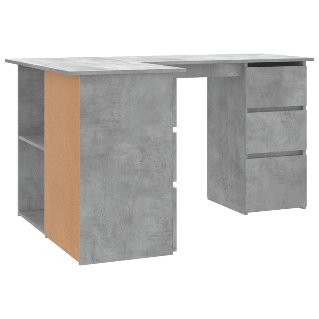 vidaXL Ъглово бюро, бетонно сиво, 145x100x76 см, ПДЧ