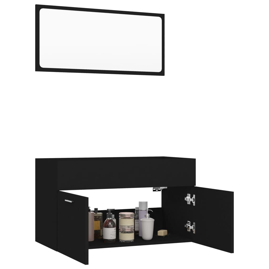 vidaXL Комплект мебели за баня от 2 части, черен, инженерно дърво
