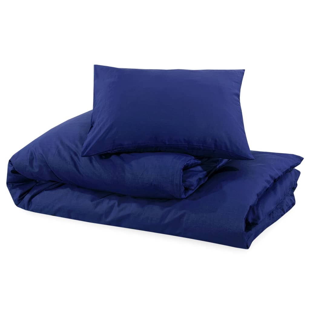 vidaXL Комплект спално бельо, Нейви синьо, 135x200 см, памук