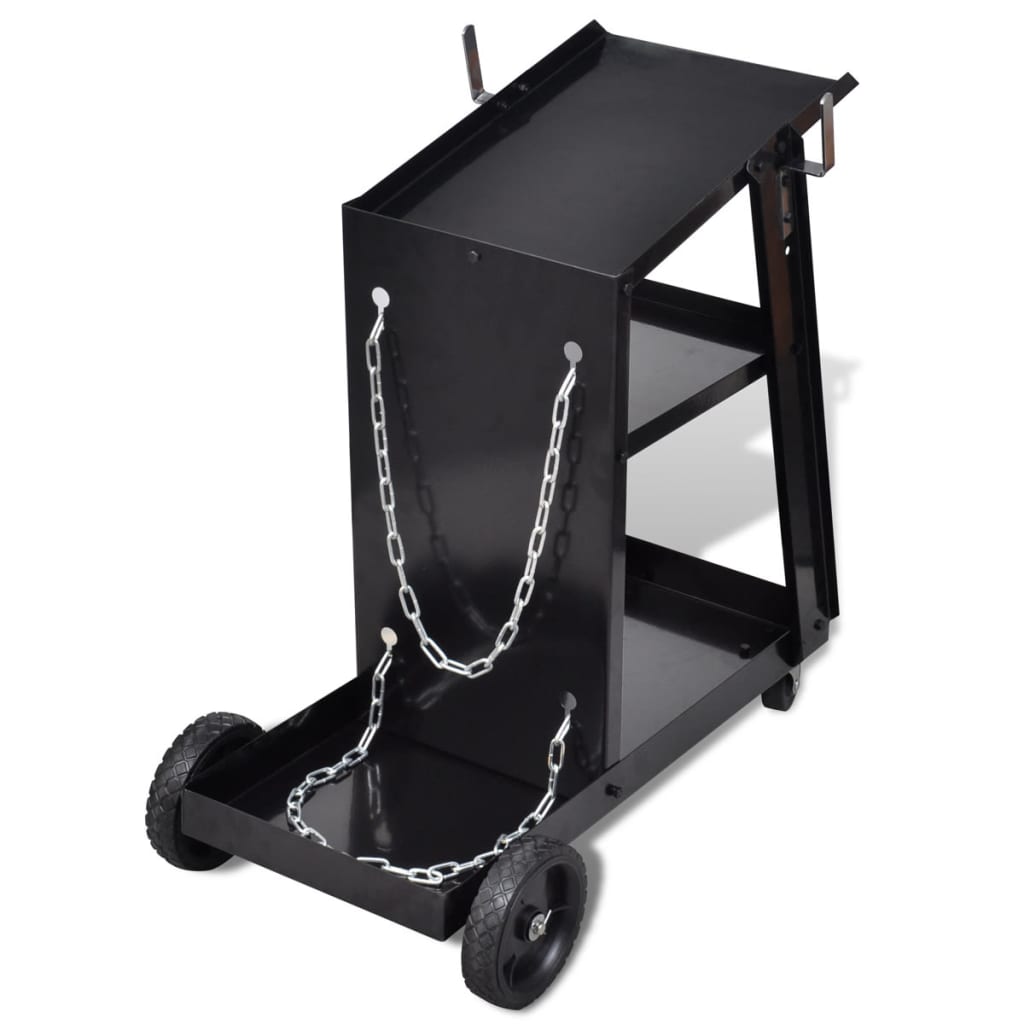 Черна количка за инструменти за заваряване с 3 рафта