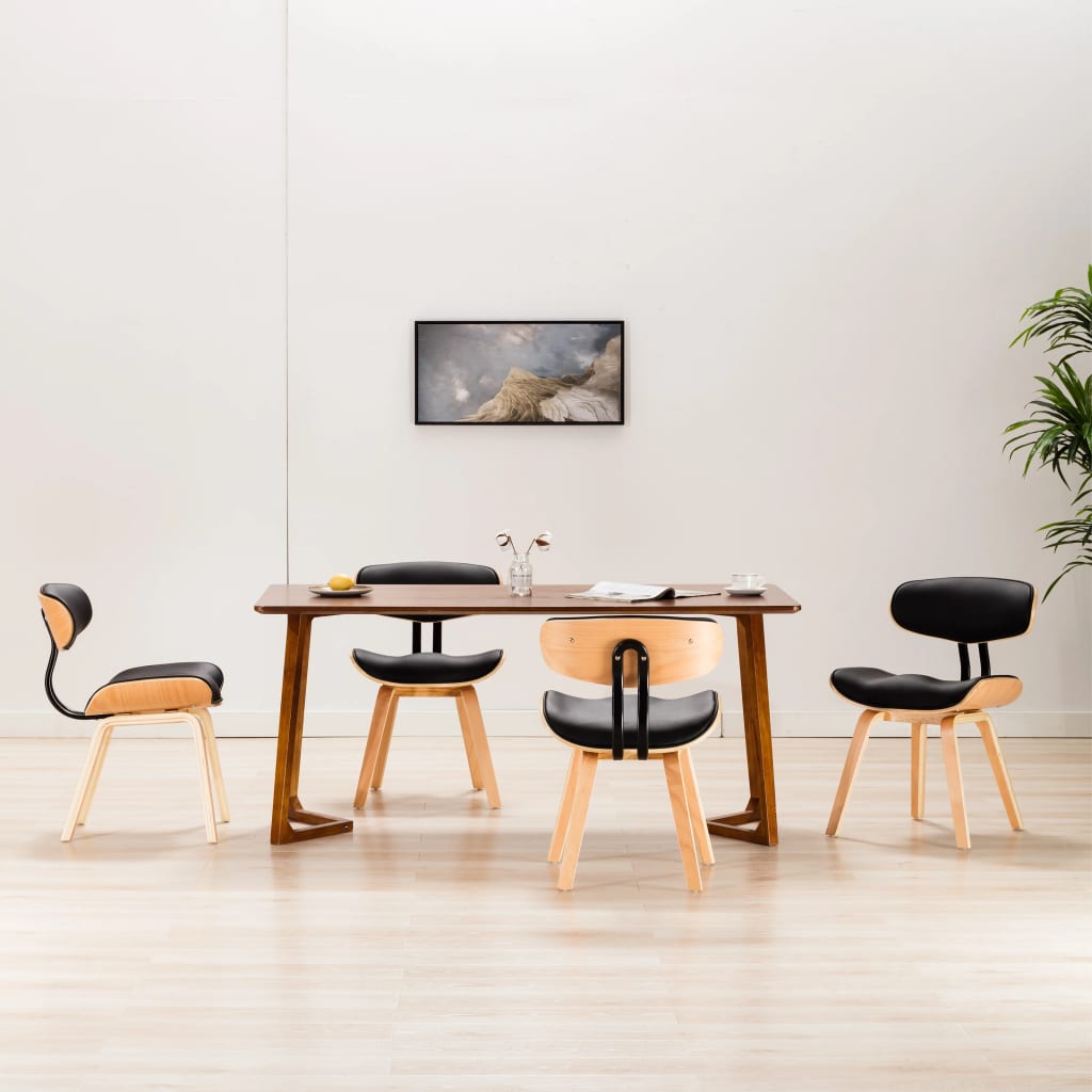 vidaXL Трапезни столове, 4 бр, черни, извито дърво и изкуствена кожа