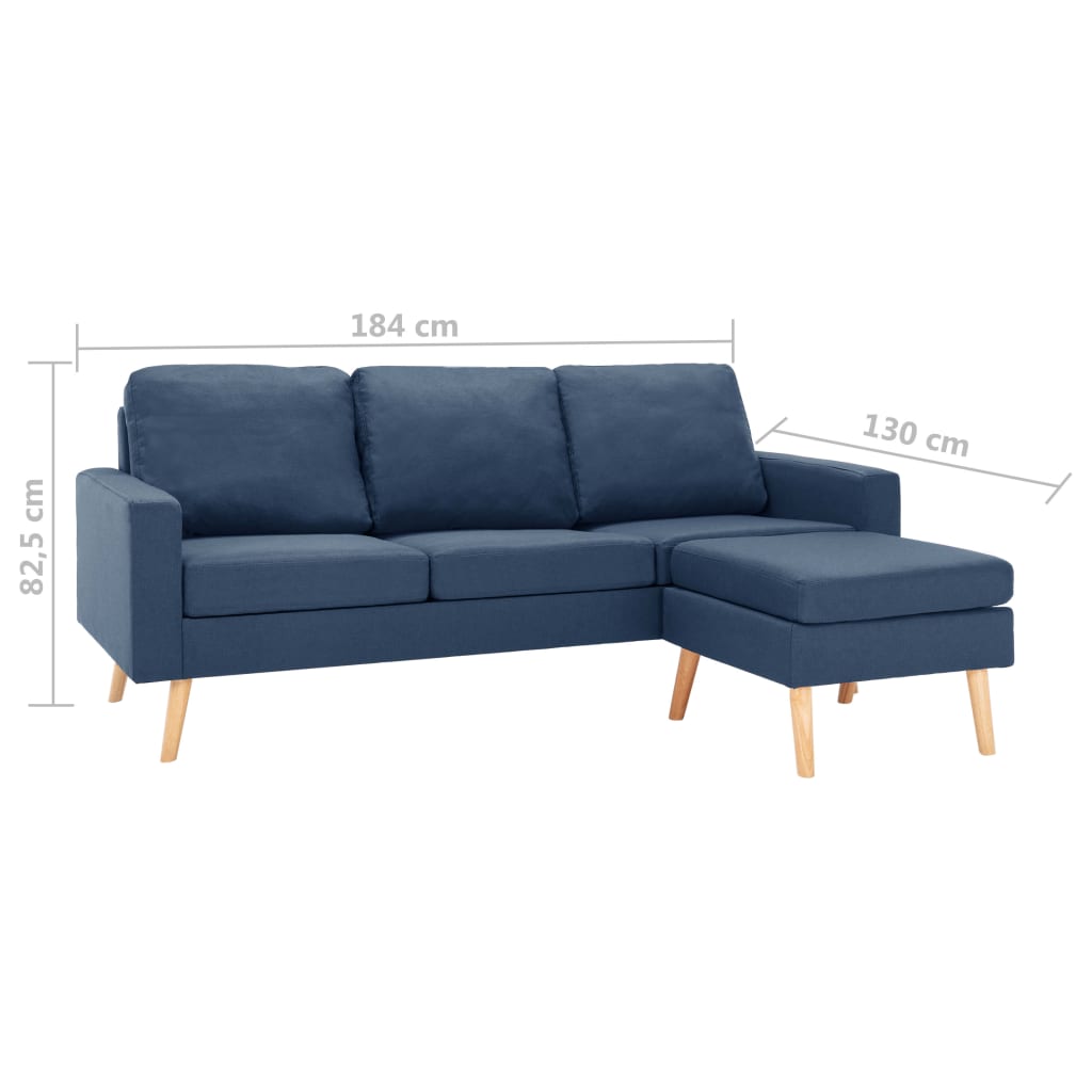 vidaXL 3-местен диван с поставка за крака, син, текстил