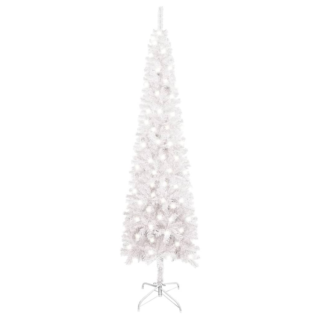 vidaXL Тънка коледна елха с LED, бяла, 180 см