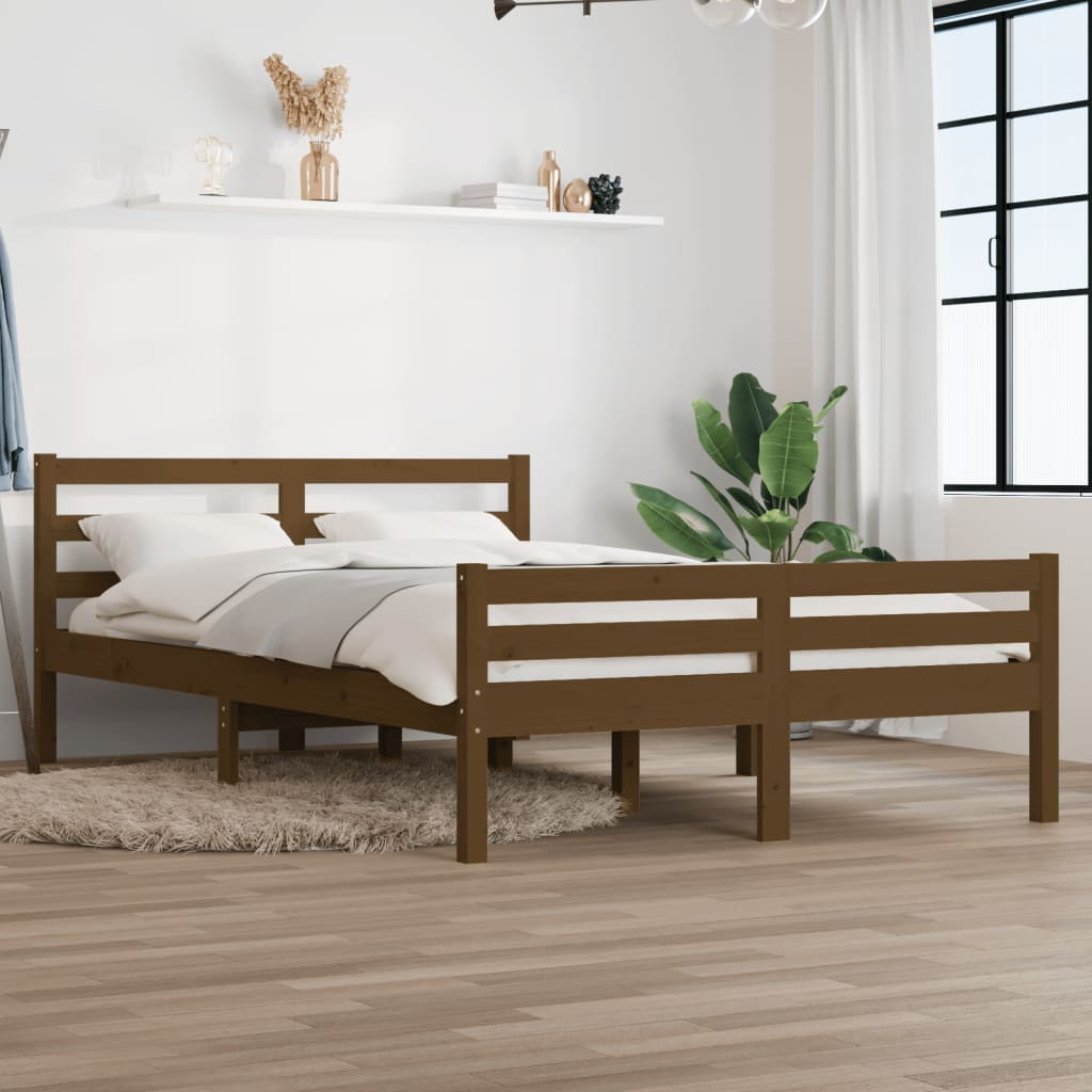 vidaXL Рамка за легло, меденокафява, масивно дърво, 140x190 см